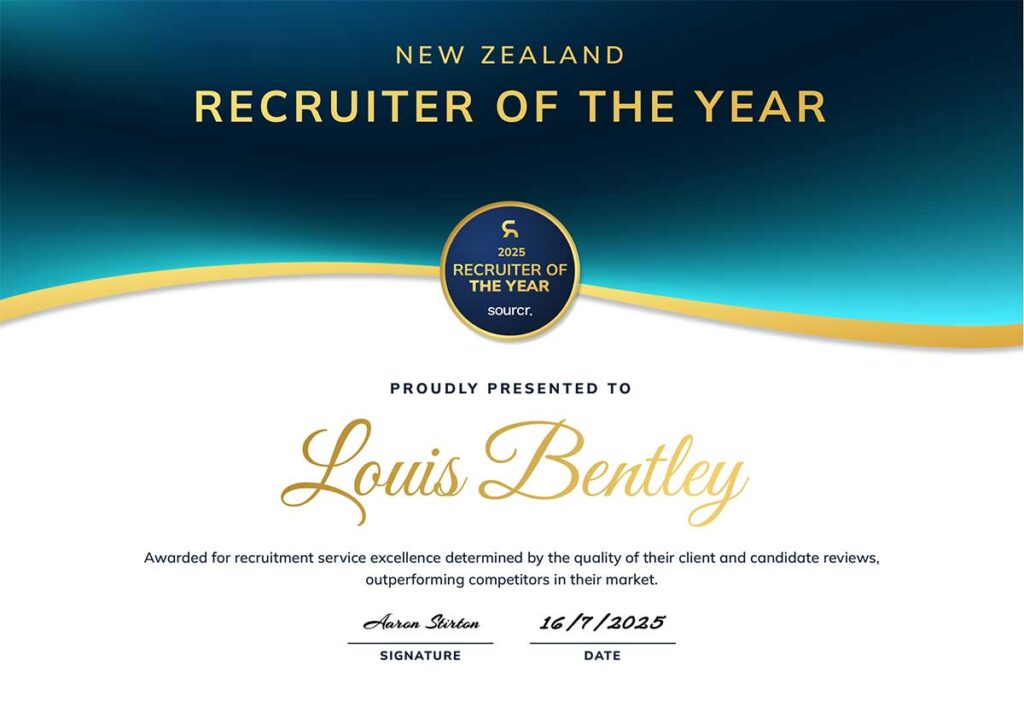 2025 New Zealand Recruiter 0f the year - Louis Bentley